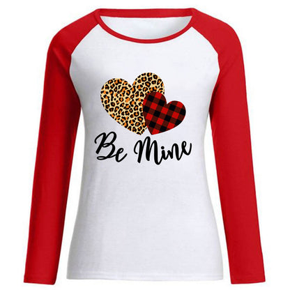 Camiseta informal de algodón con cuello redondo y manga larga para mujer, con estampado de letras de amor, para San Valentín