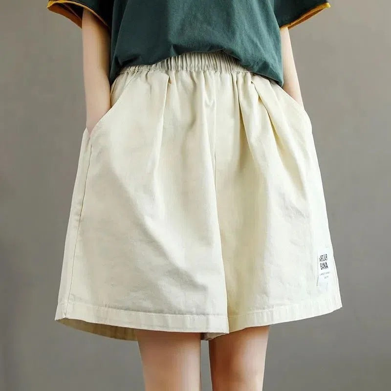 Women Fashion Casual Solid Color Elastic-Waist Wide Leg Shorts