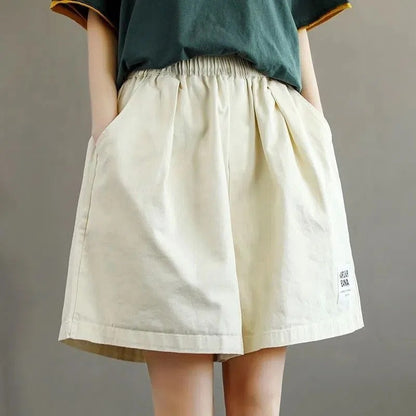 Women Fashion Casual Solid Color Elastic-Waist Wide Leg Shorts
