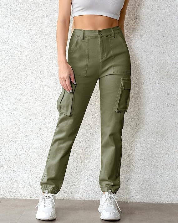 Women Fashion Casual Solid Color Jogger Cargo Pants