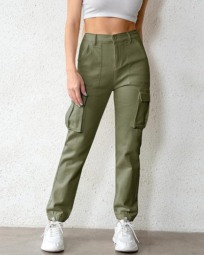 Women Fashion Casual Solid Color Jogger Cargo Pants