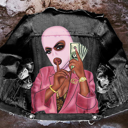 Chaqueta vaquera informal de manga larga con estampado gráfico y botonadura sencilla para mujer