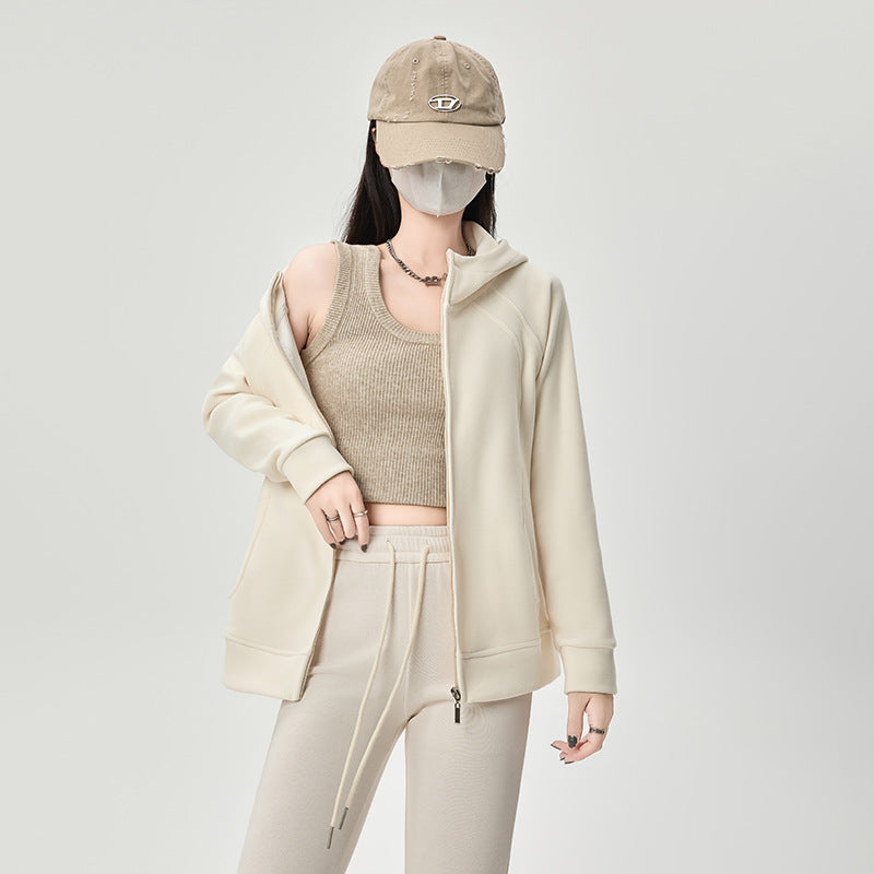 Cárdigan informal holgado de color sólido y grueso para mujer con capucha