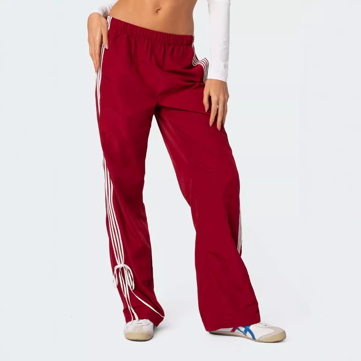 Women Fashion Casual Loose Stripe Sports Pants