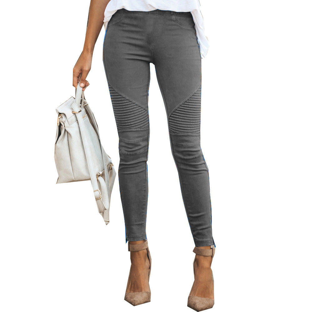 Women Casual Plus Size Solid Color Autumn Spring Skinny Pants