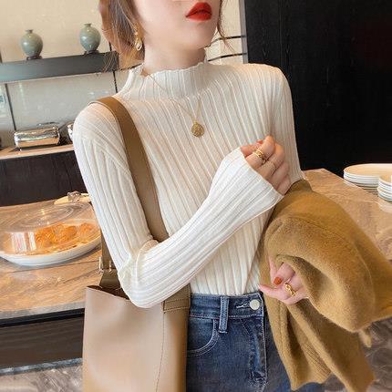 Women Fashion Basic Casual Half High Neck Long Sleeve Knitted Sweater