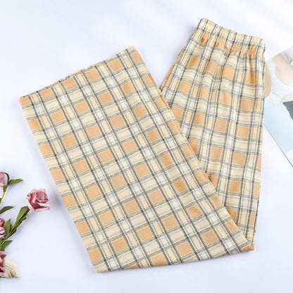 Women Edgy Summer High Waist Straight Plaid Loose Casual Wide Leg Pants