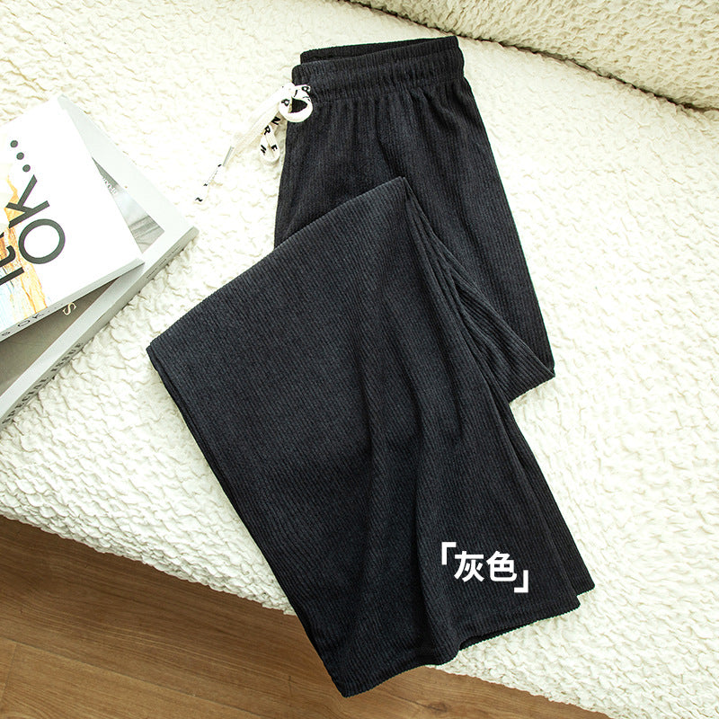 Women Loose Casual High Waist Solid Color Corduroy Wide-Leg Pants