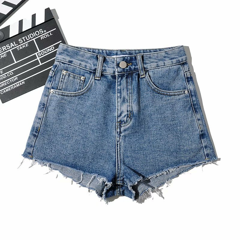 Pantalones cortos vaqueros básicos de verano para mujer, informales, de color liso y con dobladillo sin rematar