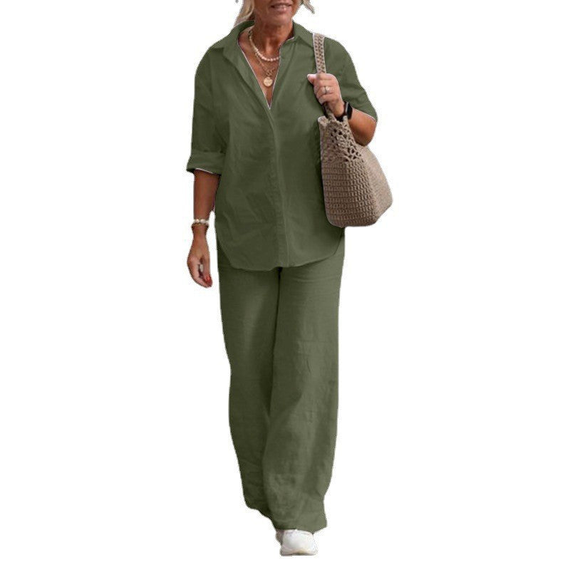 Conjunto de pantalones casuales de color sólido y pierna ancha para mujer