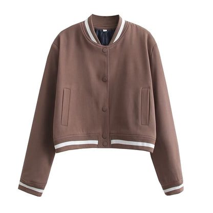 Chaqueta informal de moda para mujer, abrigo de béisbol de manga larga con cuello alto