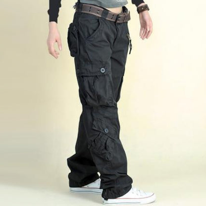 Women Fashion Casual Loose Multipocket Wide-Legged Pants