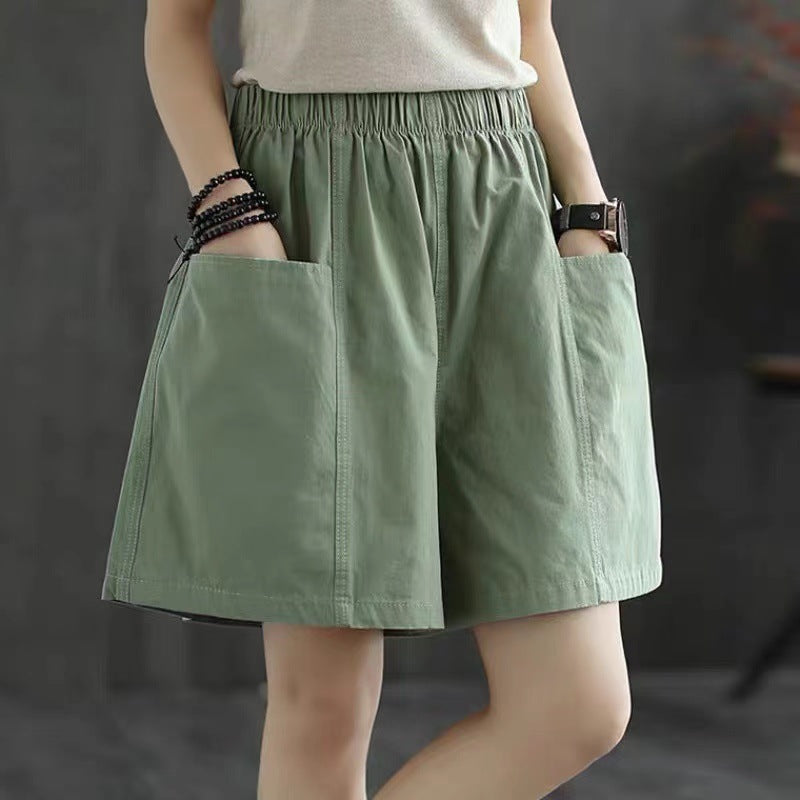 Pantalones cortos anchos de color liso informales a la moda para mujer