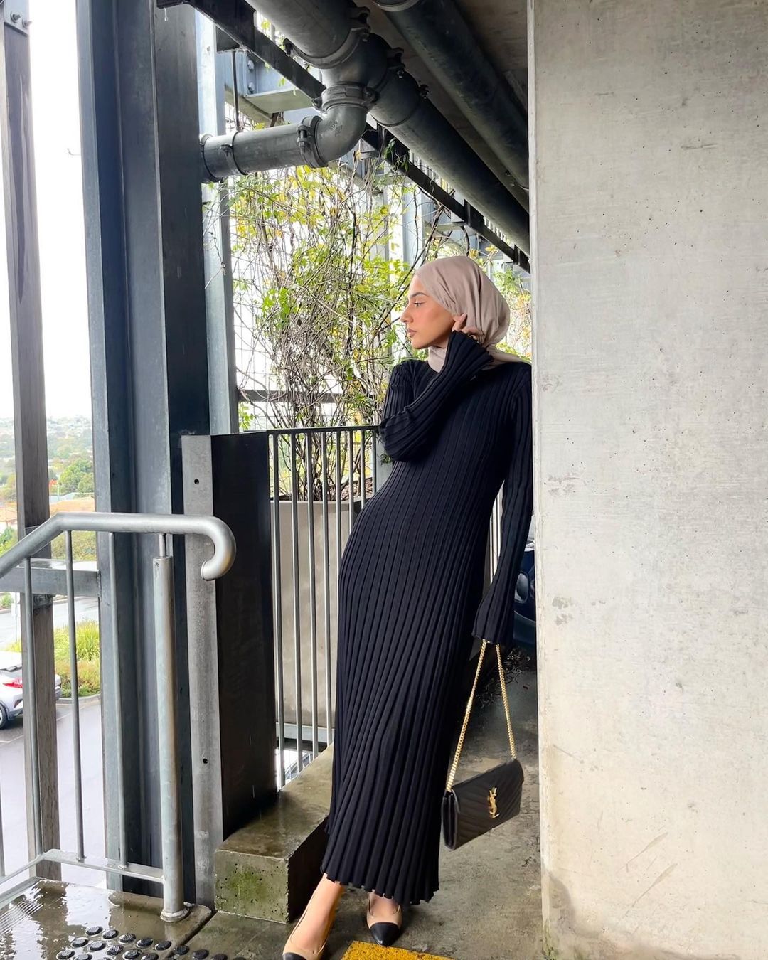 Autumn Winter Women Fashion Casual Crewneck Pit Strip Knitted Dress