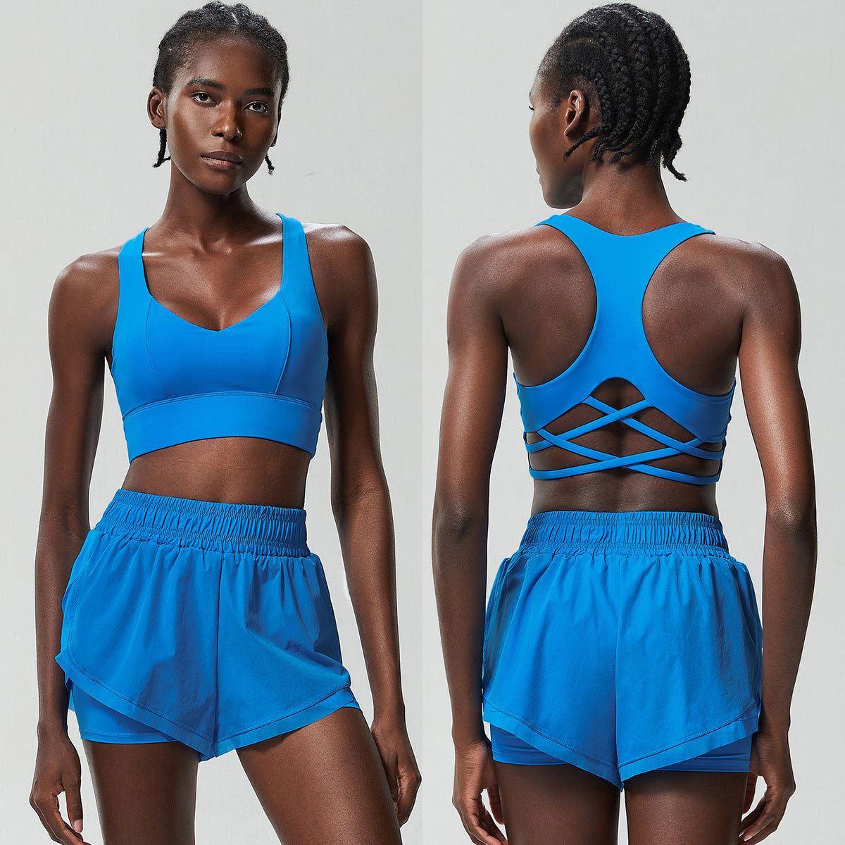 Women Casual Solid Color Sports Fitness Quick-Drying Top Tennis Yoga Pants Two-Piece Set