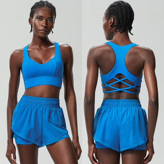 Conjunto de dos piezas de pantalones de yoga y tenis para mujer, informales, de color sólido, deportivos, de secado rápido y con parte superior