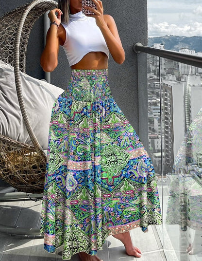 Falda holgada con estampado informal de vacaciones de verano para mujer