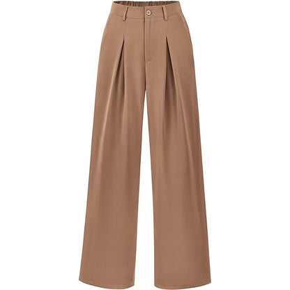 Pantalones casuales de pierna ancha y holgados de color sólido para mujer