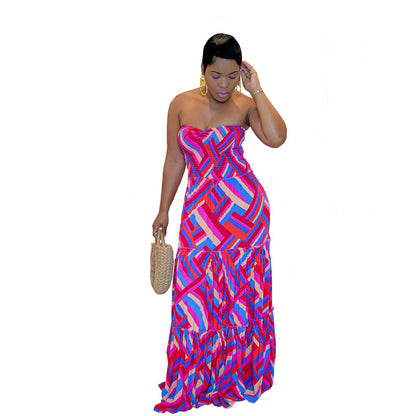 Women Fashion Casual Sexy Printed Loose Tube Top Dress