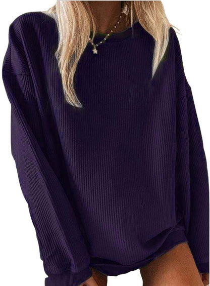Sudadera informal de manga larga con cuello redondo y color liso para mujer