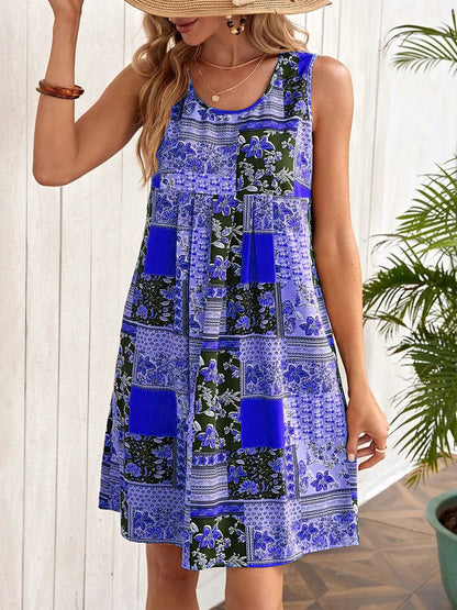 Vestido informal sin mangas con estampado floral a la moda de verano para mujer