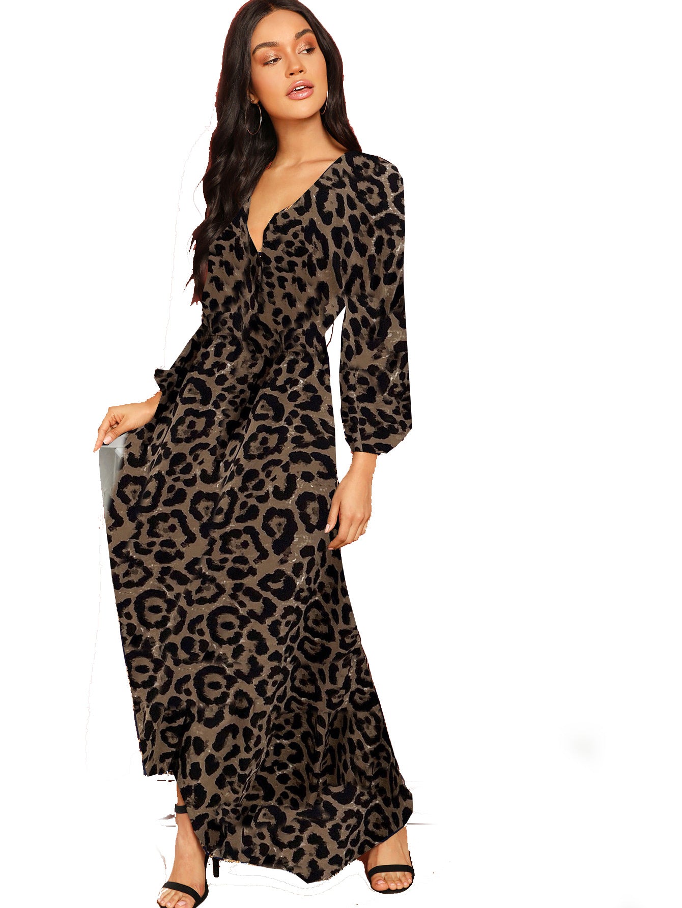 Long Sleeve Dress Women Vintage Boho Style V Neck Casual Maxi Dress