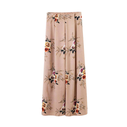 Women Printed High Waist Loose Casual Slit Wide Leg Pants