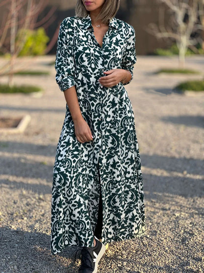 Women Loose Casual Graphic Printed Long Sleeve Shirt Plus Size Dress