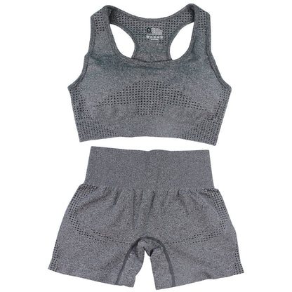 Conjunto deportivo de 2 piezas para mujer, informal, ajustado, de color sólido, con cuello en U, sin mangas y pantalones cortos