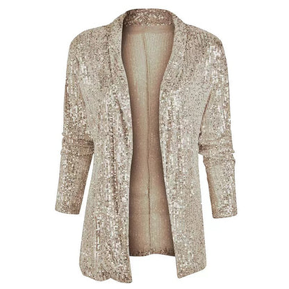 Chaqueta informal de lentejuelas de color liso y corte entallado para mujer