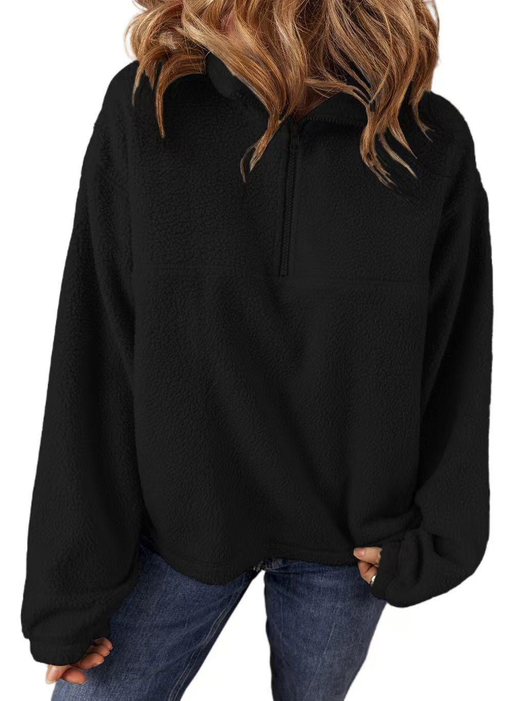 Autumn Winter Women Fashion Casual Plush Stand Collar Half Zipper Long Sleeve Sweatshirt