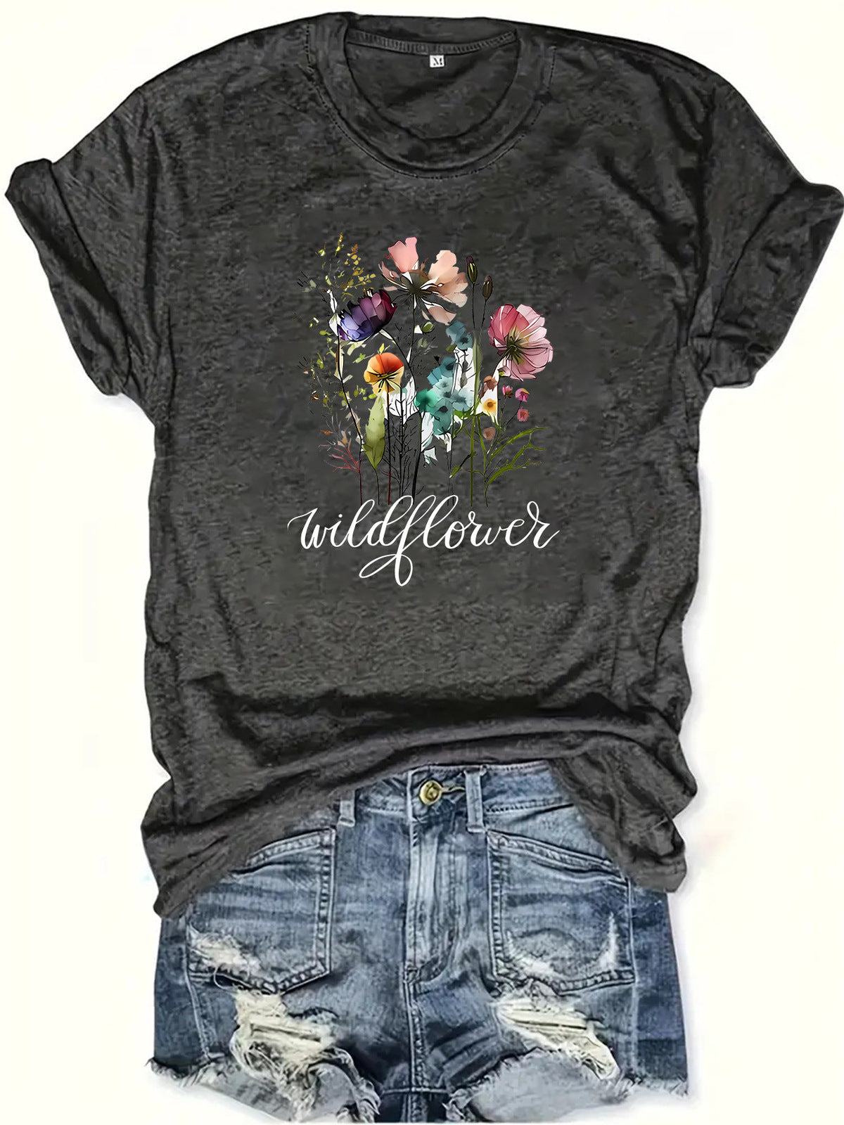 Camiseta informal con estampado floral para mujer