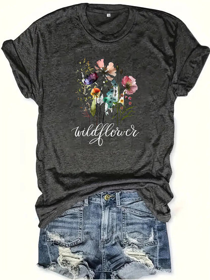Camiseta informal con estampado floral para mujer