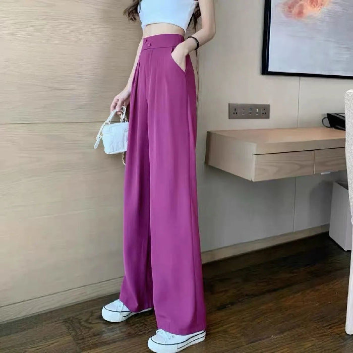 Pantalones casuales de cintura alta con pierna ancha y holgados para mujer