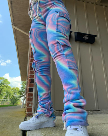 Pantalones ajustados con estampado tie-dye, informales, de calle, a la moda para mujer