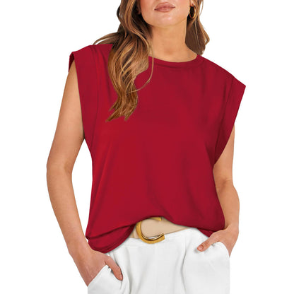 Camiseta informal holgada de verano con rayas y color liso para mujer