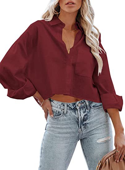 Blusa informal de manga larga con solapa y hebilla de color liso para mujer