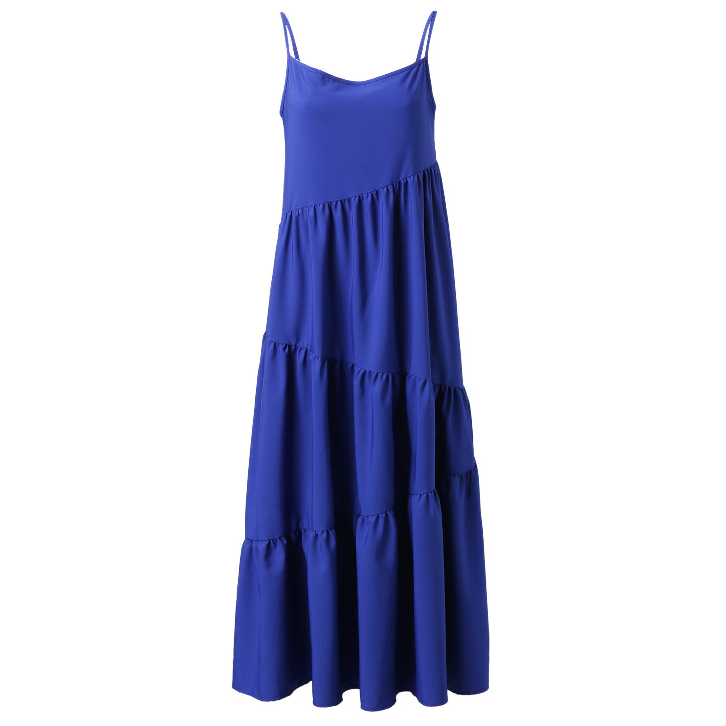 Women Casual Sleeveless Summer Loose Ruffled Solid Color Dress