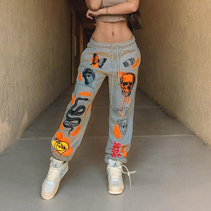 Women Fashion Casual Halloween Printing Brushed Jogger Pants