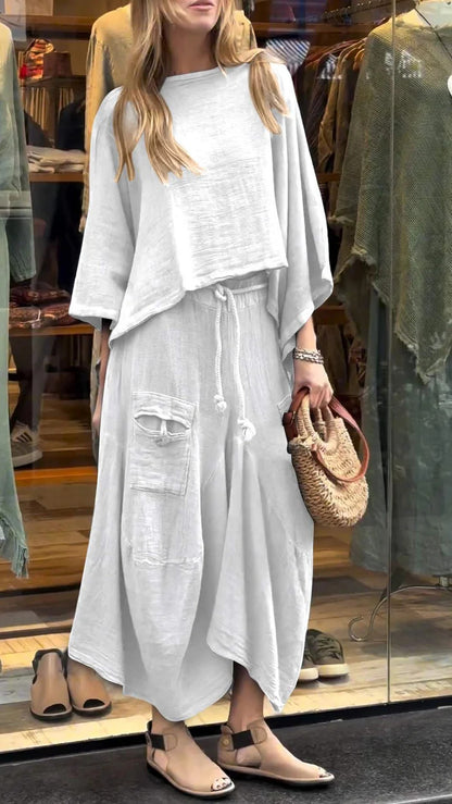 Conjunto de dos piezas para mujer, informal, de color liso, holgado, de manga larga, con falda irregular y cordones