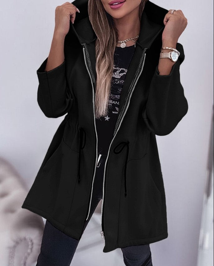 Chaqueta con capucha informal de color liso a la moda para mujer