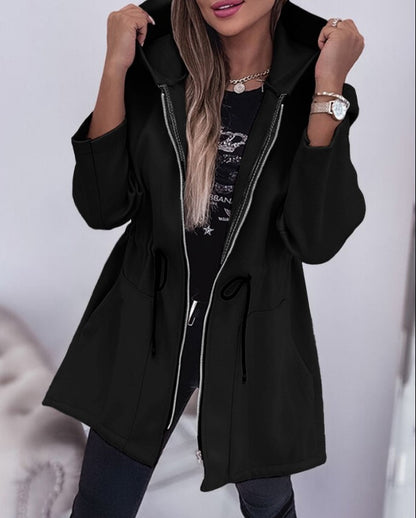 Chaqueta con capucha informal de color liso a la moda para mujer