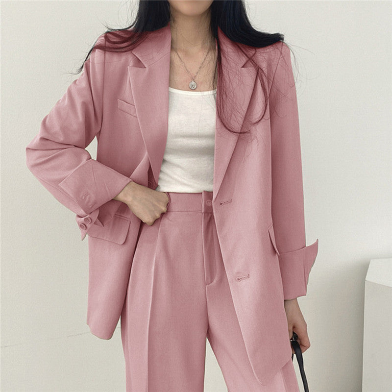 Women Solid Color Temperament Long Sleeve One Breasted Blazer And Casual Pants