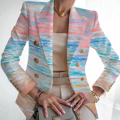 Blazer informal de manga larga con solapa y estampado a la moda para mujer