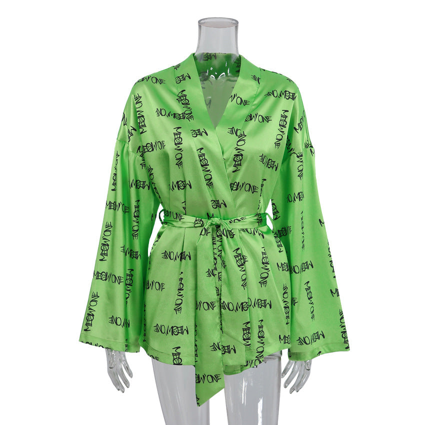 Conjunto de pijama informal de manga larga con estampado de moda para mujer