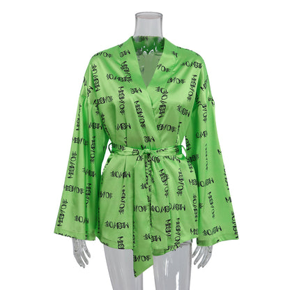 Conjunto de pijama informal de manga larga con estampado de moda para mujer