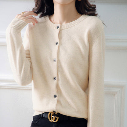 Women'S Elegant Office Chic Solid Color Rib-Knit Round Neck Long Sleeve Casual Knitted Sweater Coats