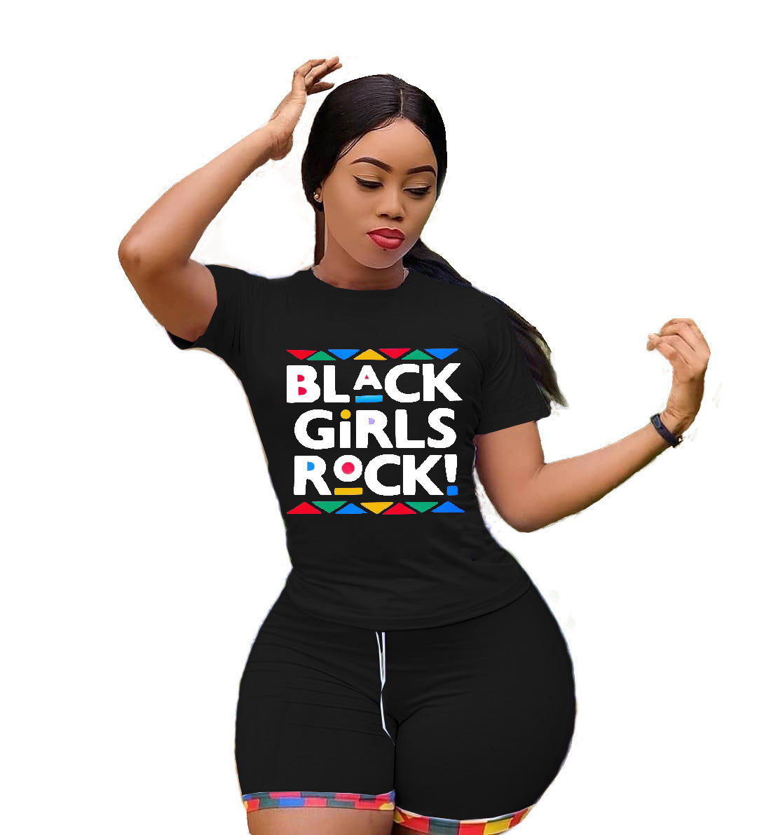 Fashion Women'S Alphabet Printing Round Neck Short Sleeve T-Shirt Casual Shorts Set