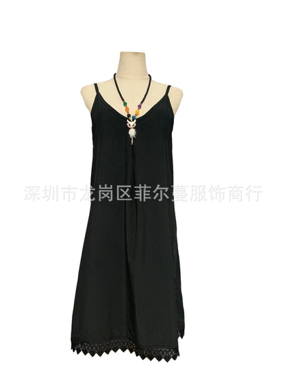 Women Basic Casual Solid Color Sleeveless Chiffon V Neck Loose Dress