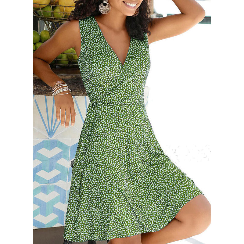 Women Elegant Casual Polka Dot V Neck Sleeveless Bandage Beach Summer Bohemian Plus Size Dress